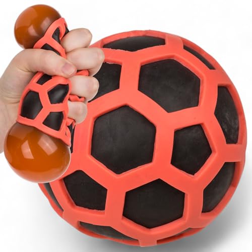 MIJOMA Rubbery Squeeze-Ball – Antistressball im farbenfrohen Gummi-Netz, Spaß & Entspannung für Groß und Klein, Spielzeug gegen Stress, Ø 8 cm (Orange Edition) von MIJOMA