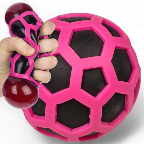 MIJOMA Rubbery Squeeze-Ball – Antistressball im farbenfrohen Gummi-Netz, Spaß & Entspannung für Groß und Klein, Spielzeug gegen Stress, Ø 8 cm (Pinke Edition) von MIJOMA