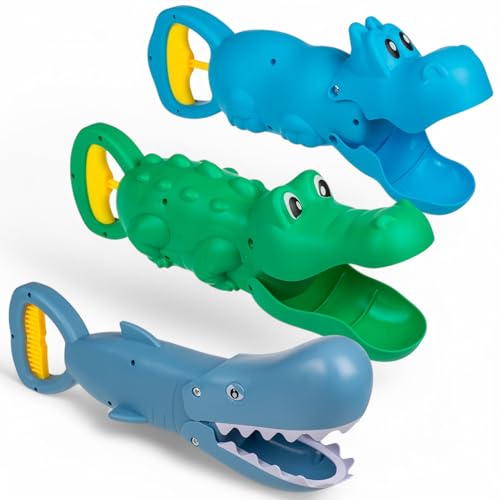 MIJOMA Sandgreifer Kinder – Handbagger für Sandkasten & Strand – Tier-Design – Strandspielzeug & Wasserspielzeug für Kleinkinder ab 3 Jahren – Sandspielzeug für draußen (Hippo Croc Shark Set) von MIJOMA