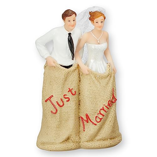 MIJOMA Tortenfigur Hochzeit Brautpaar Tortenaufsatz Tortendeko Hochzeitspaar für Torte Cake-Topper Hochzeitstorte, Dekofigur Hochzeitspaar Wedding Trauung (Sackhüpfen) von MIJOMA