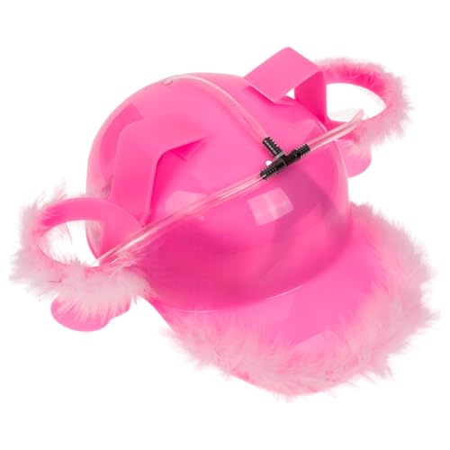 MIJOMA Trinkhelm – Freihändiges Trinken mit Spaßfaktor – Getränkehelm für Party, Festival & Karneval – Verstellbare Halterung für Dosen & Flaschen – Lustiges Party-Gadget (Pink mit Federboa) von MIJOMA