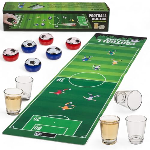 MIJOMA Trinkspiel, Tischfußball & Tischcurling, Inklusive Spielmatte 120x30 cm, 6 Kugelgleiter, 2 Shooter-Gläser - Bring Schwung in Jede Party! (Tischfußball) von MIJOMA