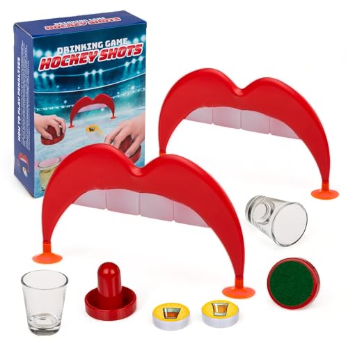 MIJOMA Trinkspiel Hockey Shots – inklusive 2 Tore, 2 Putter, 2 Bälle, 4 Saugnäpfe, 2 Shooter-Gläsern (50 ml) & 2 Sticker – Dein Partyhelfer für lustige Abende und als Partygeschenk von MIJOMA