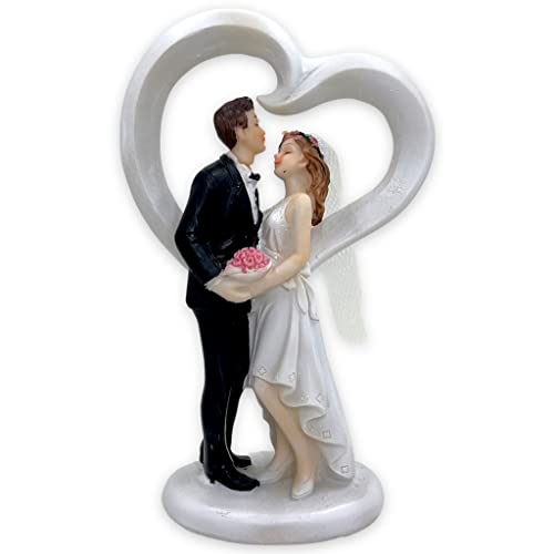 Tortenfigur Hochzeit Brautpaar Tortenaufsatz Tortendeko Hochzeitspaar für Torte Cake-Topper Hochzeitstorte, Dekofigur Hochzeitspaar Wedding Trauung (küssend im Herz) von MIJOMA