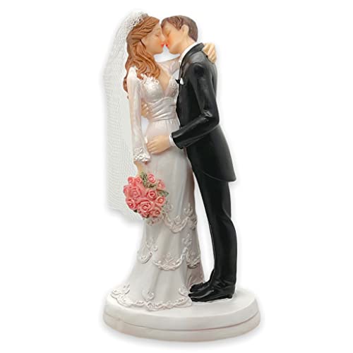 MIJOMA Tortenfigur Hochzeit Brautpaar Tortenaufsatz Tortendeko Hochzeitspaar für Torte Cake-Topper Hochzeitstorte, Dekofigur Hochzeitspaar Wedding Trauung (mit Brautstrauß & Küssend) von MIJOMA