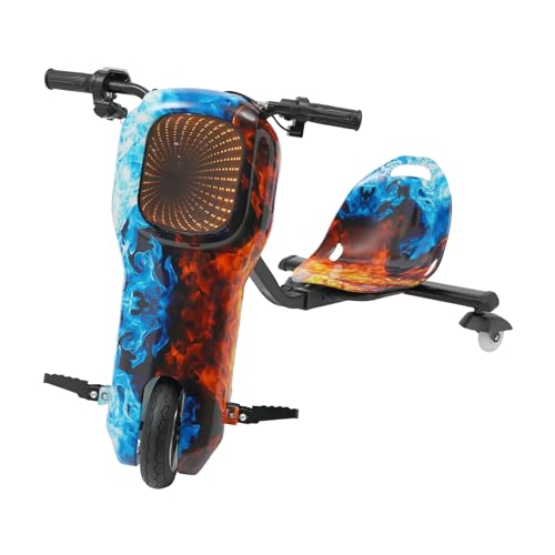 Kinder-Elektro-Roller 250W 3-Gang-Elektro-Roller für Kinder Elektro-Kinder-Dreirad LED-Beleuchtung - Sitz verstellbar - Drift Trike Scooter (Flammen) von MIKIYUEER