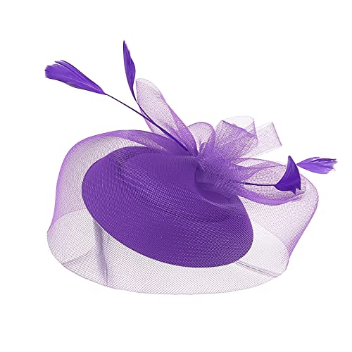 MILAX Kopfschmuck Fascinator Damen Blumen Schleife Mesh Hochzeit Braut Elegant Fascinator Haarreif Cocktail Tee Party Wedding Hat with Clip Feder Netz Schleier Party Hüte Cocktail Tee Party Hut von MILAX