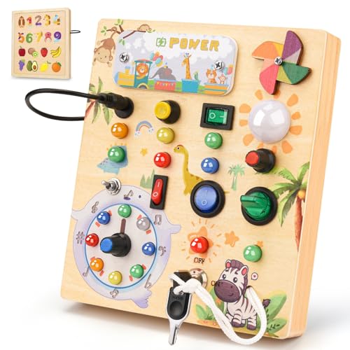 MILFECH Montessori Spielzeug Busy Board mit LED Lichtschalter Activity Board Holzspielzeug,17 LED Motorikspielzeug Sensorik Spielzeug Lernspielzeug für Babys Kleinkinder Jungen Mädchen ab 1 2 3 4 Jahr von MILFECH