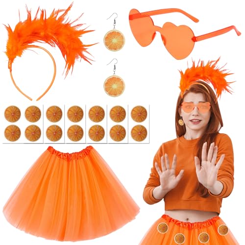 MILIAFLICK 10 Stück Tüllrock Orange Damen Rock Orange Damen Aperol Kostüm Damen Tüllrock Damen Orange Aufkleber Faschingskostüme Damen Karneval Kostüm Damen Fasching Kostüm Damen Karnevalskostüm von MILIAFLICK