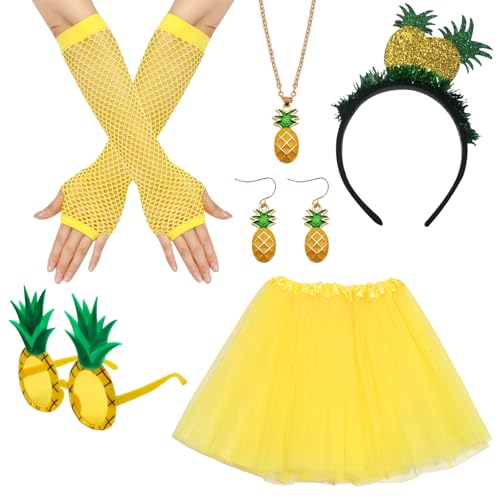 MILIAFLICK 6 Stück Ananas Kostüm Damen Hawaii Kostüm Accessoire Ananas Haarreif Faschingskostüme Damen Hawaii Outfit Ananas Party Faschingskostüm Karneval Kostüm Damen Ananas Halskette Ohrringe von MILIAFLICK