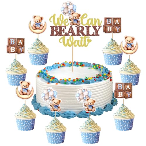 MILIAFLICK Oh Baby Cake Topper Babyparty Deko Junge Tortendeko Babyparty Cupcake Deko Bär Oh Baby Cake Topper Kuchen Dekoration Bär Junge Gender Reveal Geburtstagstorte Kuchendekoration Baby Shower von MILIAFLICK