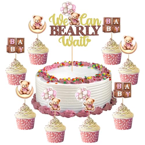 MILIAFLICK Babyparty Deko Mädchen Oh Baby Cake Topper Bär Tortendeko Babyparty Cupcake Deko Bär Oh Baby Cake Topper Kuchen Dekoration Bär Gender Reveal Geburtstagstorte Kuchendekoration Baby Shower von MILIAFLICK