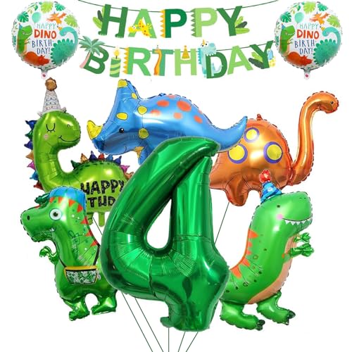 MILIAFLICK Dinosaurier Ballon 4 Jahre Dino Geburtstag Deko Kindergeburtstag Dino Luftballon Happy Birthday Girlande Folienballon Luftballon Geburtstag 4 für Jungen Party Dekoration Dschungel von MILIAFLICK