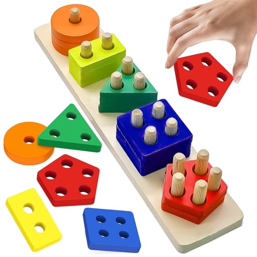 MILIAFLICK Bauklötze Spielzeug ab 1 2 3 Jahr Holz Stapelturm Holz Stapelspielzeug Shape Sorter Puzzles Stapelturm Holz ab 1 Jahr Motorikspielzeug Holzspielzeug ab 1 Jahr Geschenk für Mädchen Junge von MILIAFLICK