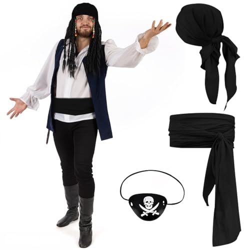 MILIAFLICK 3 Stück Pirate Zubehör Set Piraten Set Damen Piraten Kostüm Zubehör Piraten Stirnband Piraten Augenklappe Herren Piraten Verkleidung für Kinder Karneval Verkleidung Cosplay Halloween von MILIAFLICK