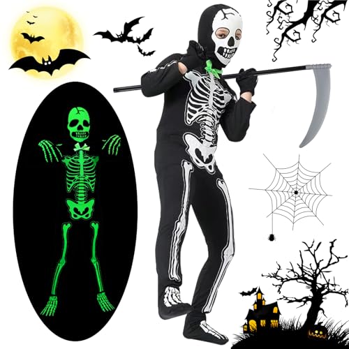 MILIAFLICK Skelett Kostüm Kinder Halloween Kostüm Kinder Halloween Kostüm Junge Skelett Kostüm Kinder für Junge Gespenst Kostüm Kinder Cosplay Dress Up Party Kostümparty von MILIAFLICK