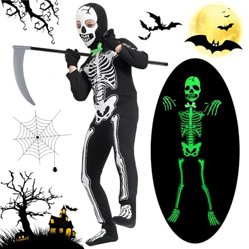 MILIAFLICK Skelett Kostüm Kinder Halloween Kostüm Kinder Halloween Skelett Kostüm Kinder für Junge Cosplay Dress Up Party Kostümparty (S) von MILIAFLICK