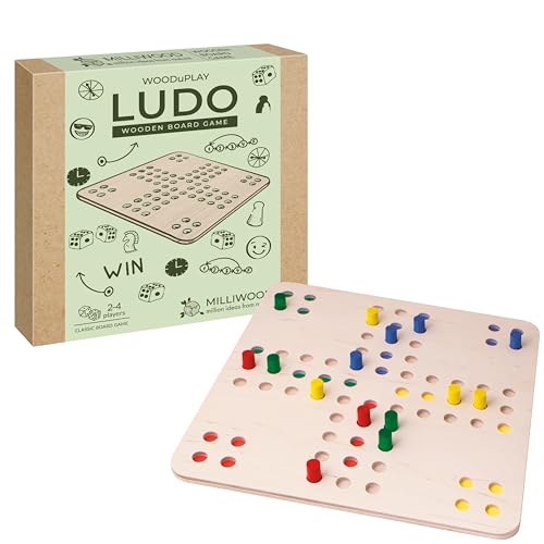 MILLIWOOD LUDO Spiel - Brettspiel - für 2-4 Personen - Spiele ab 4 Jahren - Gesellschaftsspiele - Spiele für Erwachsene und Kinder, Familienspiele - aus Holz von MILLIWOOD