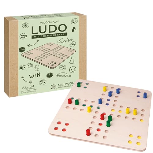 MILLIWOOD Ludo Spiel - Brettspiel - für 2-4 Personen - Spiele ab 4 Jahren - Gesellschaftsspiele - Spiele für Erwachsene und Kinder, Familienspiele - aus Holz von MILLIWOOD