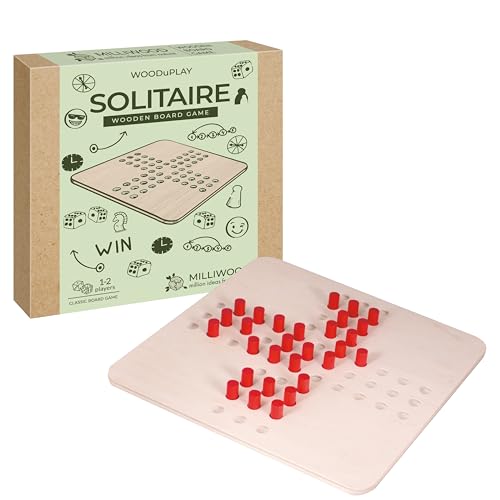 MILLIWOOD Solitaire Solitär Spiel - Brettspiel - für 1-2 Personen - Spiele ab 6 Jahren - Strategiespiel - Gesellschaftsspiele - Spiele für Erwachsene und Kinder, Familienspiele - aus Holz von MILLIWOOD