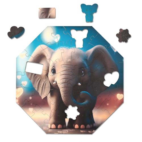 Milliwood Holzpuzzle - Ellie Elephant - 46 Teile - Puzzle Winter ab 4 Jahren - Mandala Puzzle für Erwachsene und Kinder - Jigsaw Puzzle aus Holz 29x29 cm - Puzzle Natur mit Holz Geschenkbox von MILLIWOOD