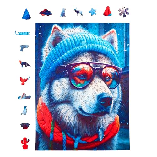 Milliwood Holzpuzzle - ALEC Alaskan Malamute - 316 Teile - Puzzle Winter ab 10 Jahren - Mandala Hund für Erwachsene und Kinder - Jigsaw Puzzle aus Holz 27,5x37 cm - Puzzle Natur mit Holz Geschenkbox von MILLIWOOD