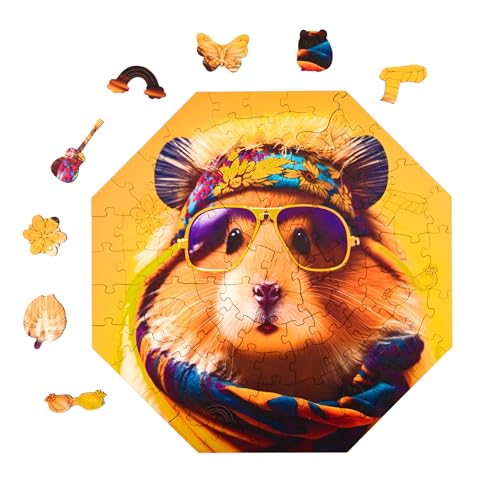 Milliwood Holzpuzzle - Hippi Hamster - 90 Teile - Puzzle Winter ab 5 Jahren - Mandala Puzzle für Erwachsene und Kinder - Jigsaw Puzzle aus Holz 34x34 cm - Puzzle Natur mit Holz Geschenkbox von MILLIWOOD