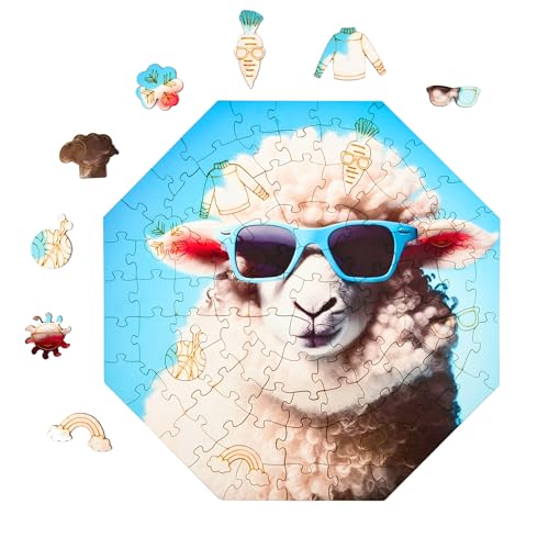 Milliwood Holzpuzzle - Sheep in Blue - 90 Teile - Puzzle Winter ab 5 Jahren - Mandala Puzzle für Erwachsene und Kinder - Jigsaw Puzzle aus Holz 34x34 cm - Puzzle Natur mit Holz Geschenkbox von MILLIWOOD