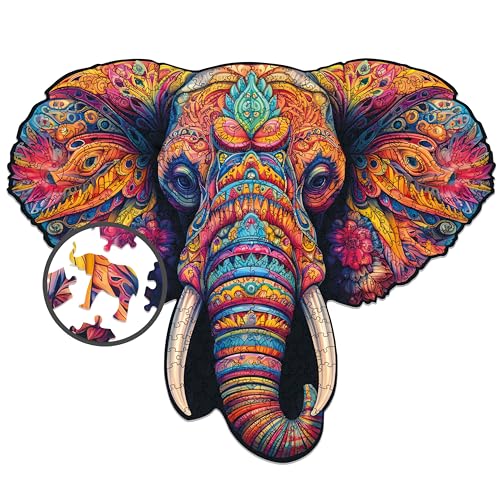 Milliwood Puzzles für die ganze Familie - Serie Peace and Harmony - Holzpuzzle mit Künstlerischer Grafik - Einzigartiges Mandala Design - Elephant Power 45x45cm - 400 Elemente von MILLIWOOD