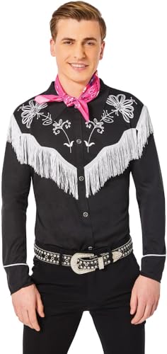 Barbie The Movie Ken Rodeo Cowboy Country Western Herren Kostüm Hemd Schwarz und Bandana, Größe:M von MIMIKRY