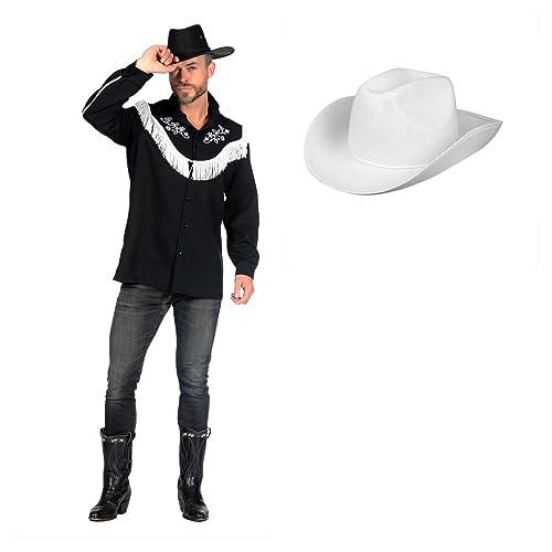 MIMIKRY 2-teiliges Country Western Herren Kostüm Rodeo Hemd Schwarz mit Cowboyhut Puppe Film, Größe:XL von MIMIKRY