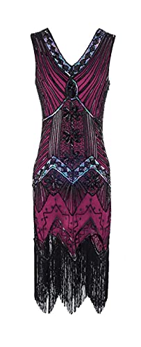 MIMIKRY 20er Jahre Charleston Pailletten Kleid Pink/Schwarz/Multicolor Fransen Flapper Damen-Kostüm, Größe:L von MIMIKRY