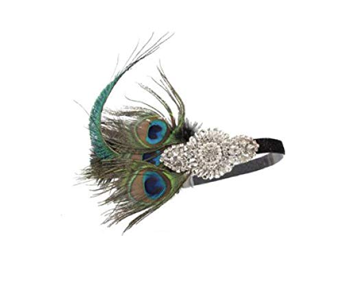 MIMIKRY 20er Jahre Flapper Stirnband mit Pfauen Federn und Strass Applikation Charleston Pfau Kopfschmuck von MIMIKRY