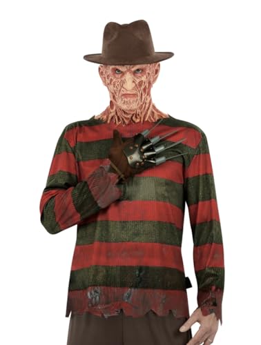 MIMIKRY 3-TLG. Freddy Krueger Set Shirt Klingen-Handschuh Fedora Hut A Nightmare On Elmstreet Horror Halloween Killer Mörder, Größe:L von MIMIKRY