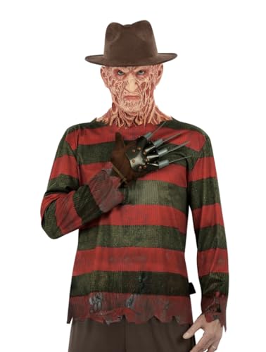 MIMIKRY 3-TLG. Freddy Krueger Set Shirt Klingen-Handschuh Fedora Hut A Nightmare On Elmstreet Horror Halloween Killer Mörder, Größe:M von MIMIKRY