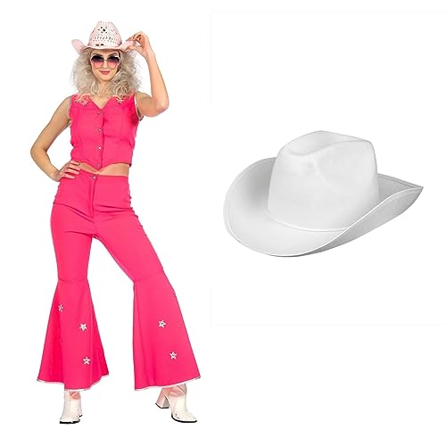 MIMIKRY 3-teiliges Country Western Damen Kostüm Pink mit Cowboyhut Puppe Film Rodeo, Größe:38 von MIMIKRY