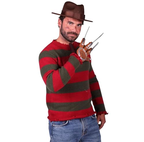 MIMIKRY 3-tlg. Freddy Krueger Kostüm Pullover Klingen-Handschuh Fedora-Hut Halloween Horror Killer Mörder, Größe:S-M von MIMIKRY