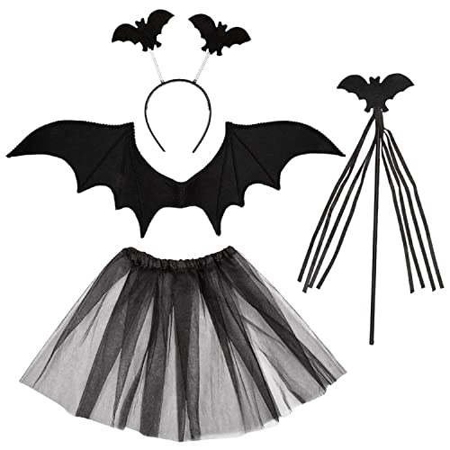 MIMIKRY 4-tlg. Fledermaus Set Flügel Rock Haarreif Stab Teenager Gr. 176 Damen Gr. 36-40 Halloween Zubehör Accessoire von MIMIKRY