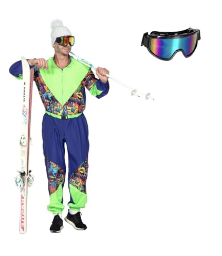MIMIKRY 80er Jahre Graffiti Retro Ski-Anzug Herren-Kostüm inkl. Brille Overall Einteiler Trash Bad Taste Apres Ski, Größe:L-52/54 von MIMIKRY