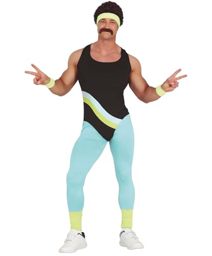 MIMIKRY 80er Jahre Neon Gymnastik-Jumpsuit Workout Herren-Kostüm Aerobic-Anzug Trash Bad Taste Sport Work Out, Größe:XL von MIMIKRY