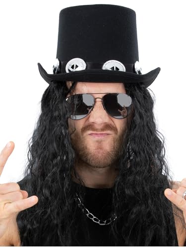 80er Jahre Rockstar Kostümzubehör-Set Rocker Zylinder Hut mit Haaren und Brille Heavy Metal 80er Jahre Rockstar Kostümzubehör-Set Rocker Zylinder Hut mit Haaren und Brille Heavy Metal von MIMIKRY