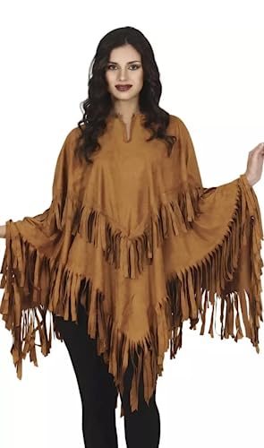 MIMIKRY Brauner Unisex Fransen-Poncho Wildleder-Optik für Hippie Indianer Indianerin Cowboy Cowgirl Gaucho von MIMIKRY