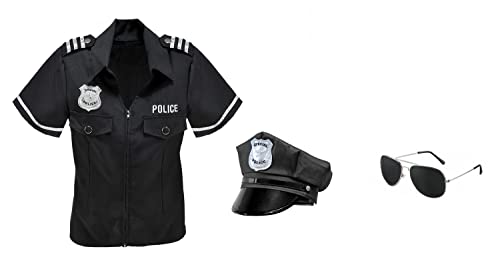 MIMIKRY Damen-Kostüm Police Officer Shirt + Mütze + Pilotenbrille Cop Polizistin Gesetzeshüterin Polizei, Größe:L/XL von MIMIKRY