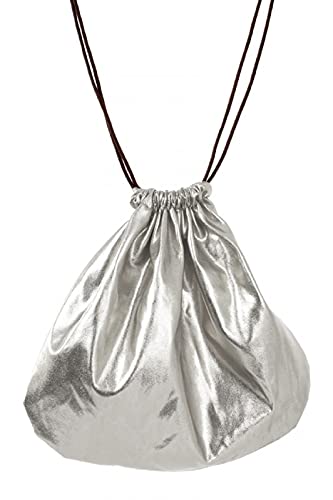 MIMIKRY Damen Metallic-Beutel aus Lamé mit Zugbändern Party-Tasche Disco Festival 70er 20er Jahre, Farbe:Silber von MIMIKRY