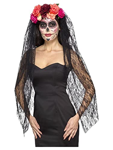 MIMIKRY Day of the Dead Deluxe Haarreif mit langem Schleier und 5 großen Rosen Haarschmuck Gothic Fantasy Halloween von MIMIKRY