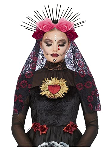 MIMIKRY Deluxe Day of the Dead Haarreif mit mit Schleier Rosen und Strahlen Haarschmuck Gothic Fantasy Halloween von MIMIKRY