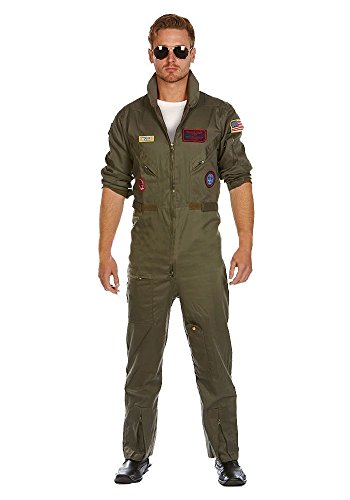 MIMIKRY Deluxe Piloten-Overall Jetpilot Kostüm aus Baumwolle inkl. Brille FÜR Grosse Herren Flieger Pilotenkostüm Kampfpilot, Größe:Lang - M von MIMIKRY