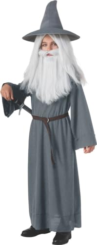 MIMIKRY Gandalf Kinder-Kostüm Grau Hobbit Robe Hut Gürtel Jungen Zauberer Hexer Magier, Größe:L - 8 bis 10 Jahre von MIMIKRY