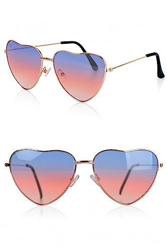 MIMIKRY Getönte Herzbrille mit Verlauf Party Brille Herzen Damen Herren JGA Festival, Farbe:Blau/Rosa von MIMIKRY