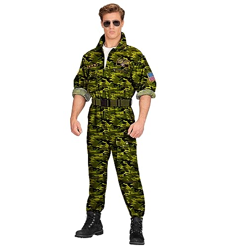 MIMIKRY Herren-Kostüm Kampfjet Pilot Camouflage Grün Kampfflieger Piloten-Overall Jetpilot Kampfpilot Flieger Army, Größe:L von MIMIKRY